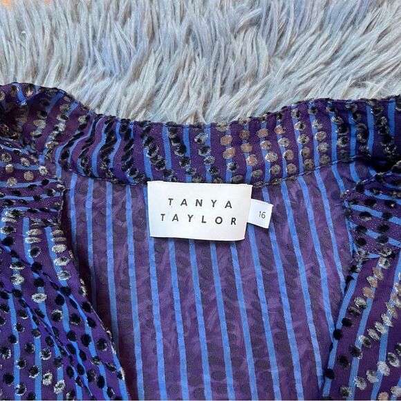 TANYA TAYLOR Rebecca Split Neck Blue & Purple Clip Dot Blouse NWOT Size 16 - Picture 4 of 7